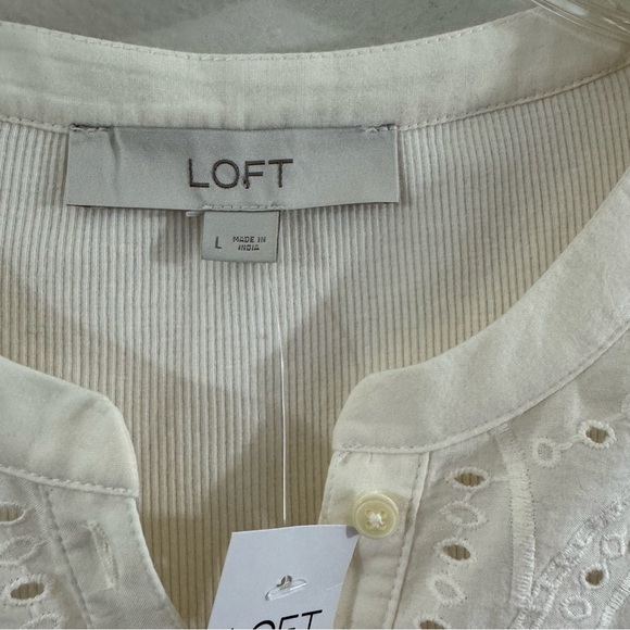 Loft Eyelet Yoke Mixed Media Top in Ecru Ivory Cream Size L Large #596116 - Picture 11 of 13